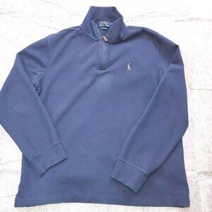 Polo Ralph Lauren Sweater Mens Medium Estate Rib 1/4 Zip Flesh Pony Blue Preppy
